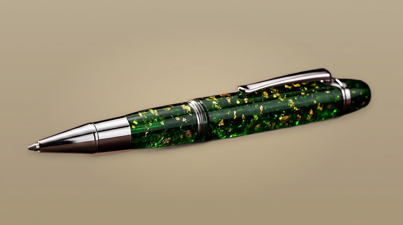 Handcrafted emerald with chrome pen