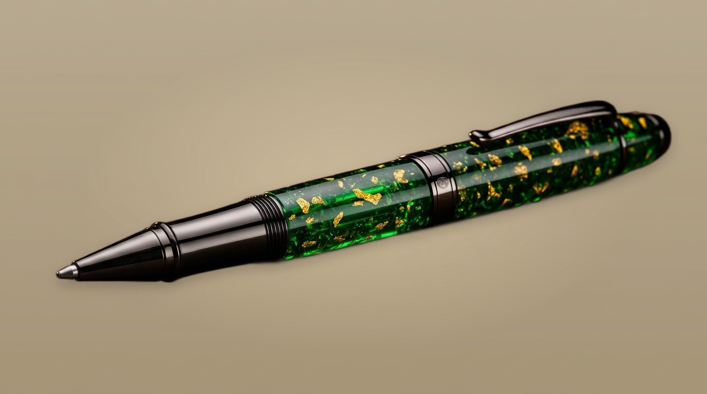 Handcrafted emerald with gunmetal pen